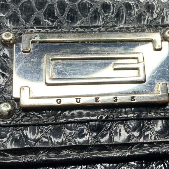 Guess Black Leather Tri Fold Wallet Leather Croc Embossed Tri Fold Wallet - Picture 4 of 9